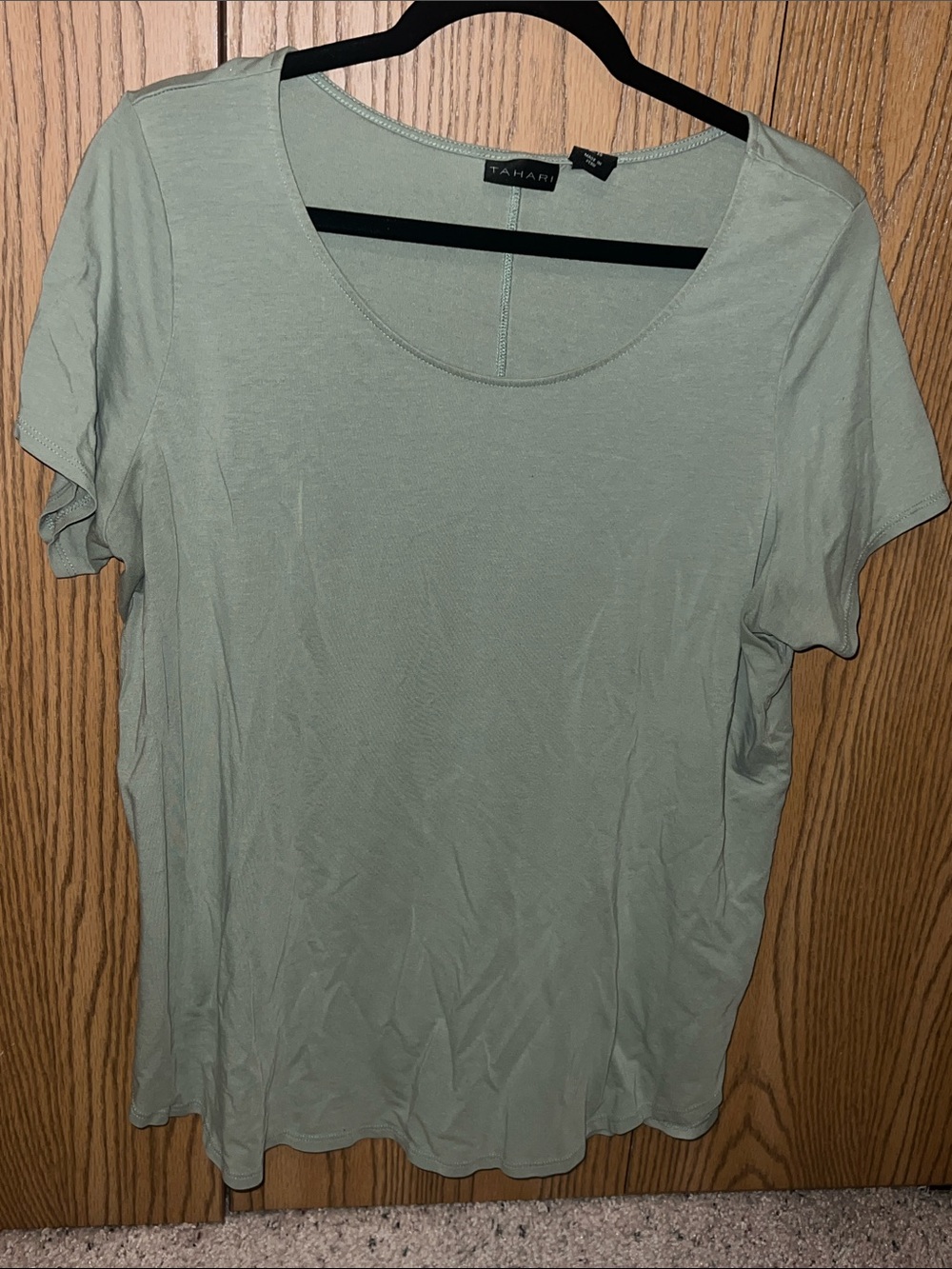 Tahari Light Sage Green Scoop Neck Short Sleeve Tee Size 1X